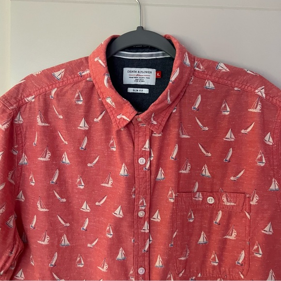 Denim & Flower mens short sleeve sailboat printed button down shirt | size XL - Picture 3 of 11